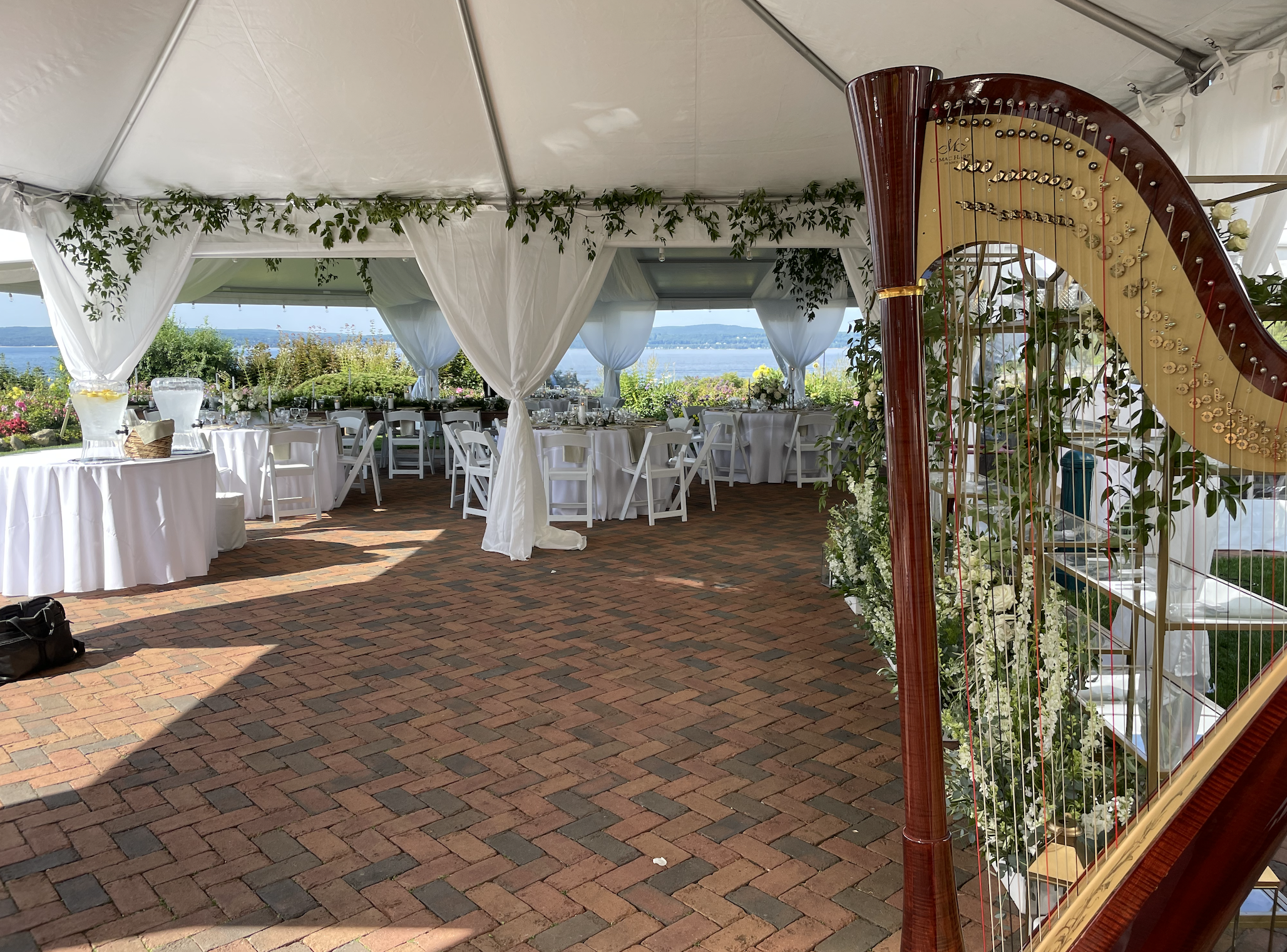 Tented ceremony with harp